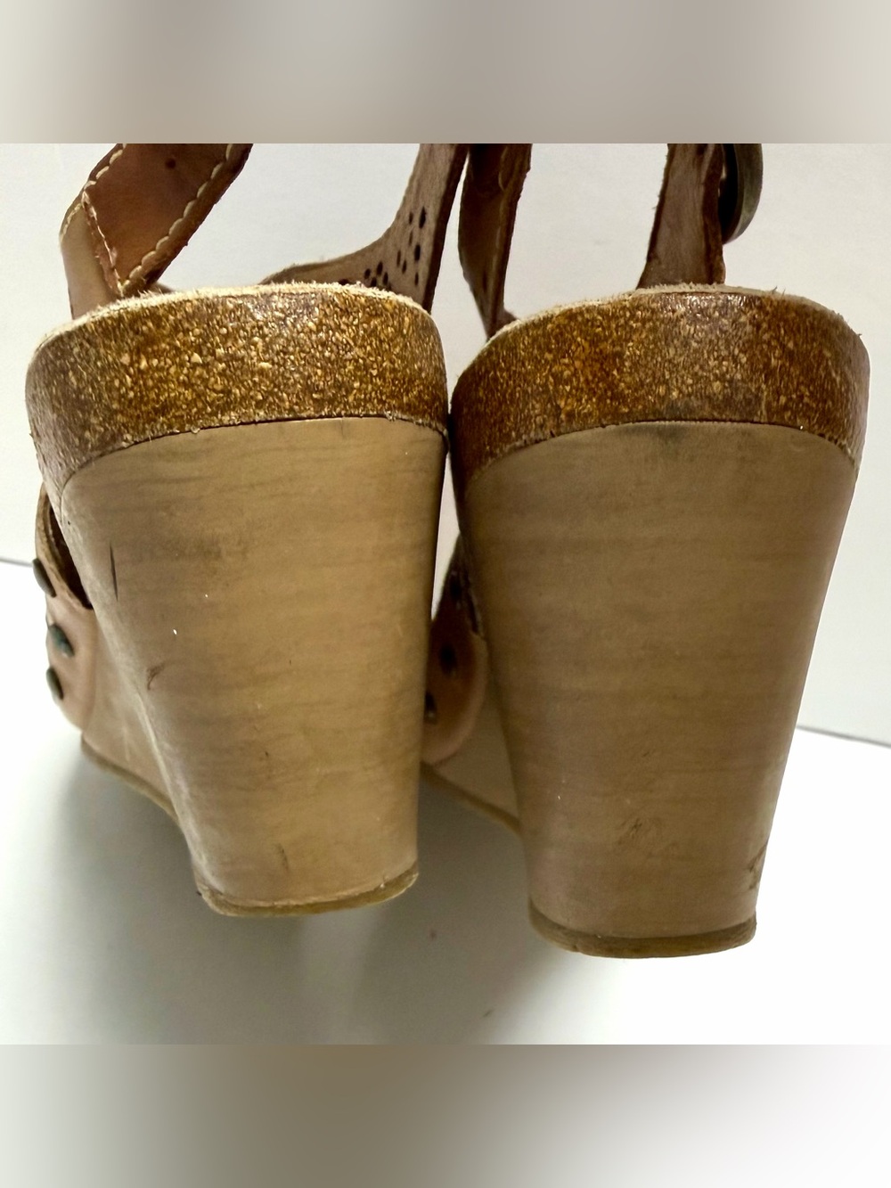 Pikolinos Benissa Leather Wedge Sandals Size 7 Tan Perforated Slingback Comfort - Picture 6 of 7